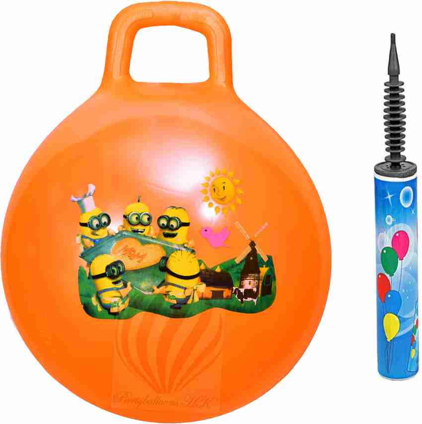PartyballoonsHK Minion Hopper Ball For Kids Ages 3 6 Hippity Hop Ball Hopping Ball Bouncy Ball With Handles Sit Bounce Kangaroo Bouncer Jumping Ball 18 Inches With Pump Minion Hopper Ball For Kids