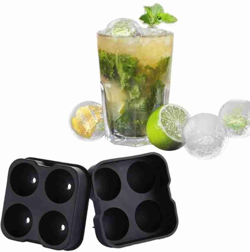 Ice Cube Tray, Large Square Ice Tray and Sphere Ice Ball Maker with Lid,  Funnel for Whiskey, Reusable and BPA Free (Silicone Ice Cube Molds Set of 2)