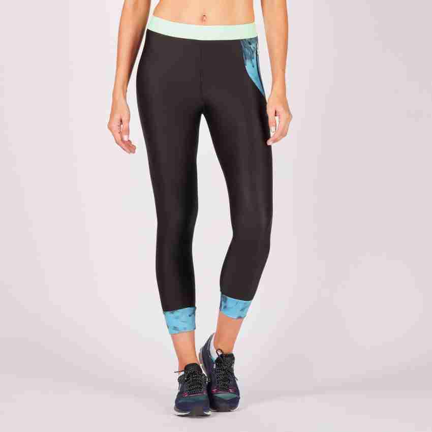 Domyos By Decathlon Domyos by Decathlon Women Black & Grey Pattern  Three-Fourth Fitness Leggings