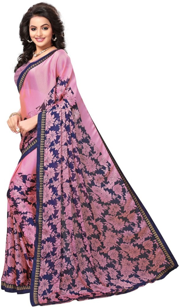 Buy Jaanvi Fashion Floral Print Bollywood Georgette Blue Sarees Online @  Best Price In India