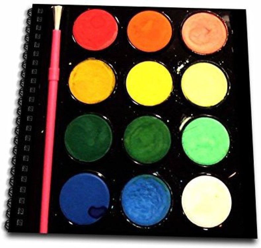 3dRose Db_113187_2 Colorful Paintbox With Pink Paintbrush-Artist Paint Box  Pallette-Rainbow Paints-Multicolored-Memory Book, 12 By 12 - Db_113187_2  Colorful Paintbox With Pink Paintbrush-Artist Paint Box Pallette-Rainbow  Paints-Multicolored-Memory