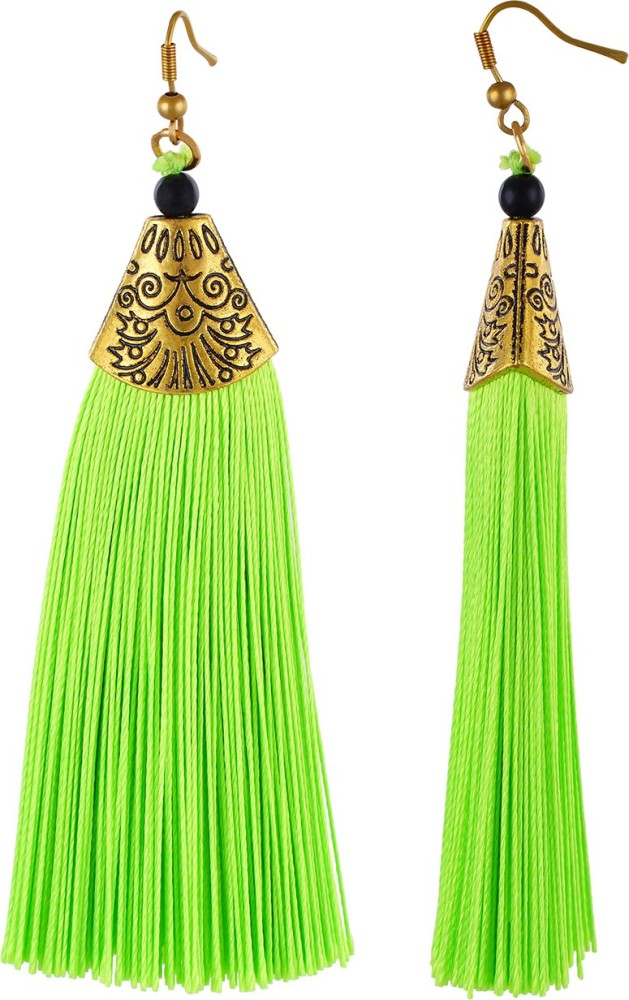 Neon green tassel on sale earrings