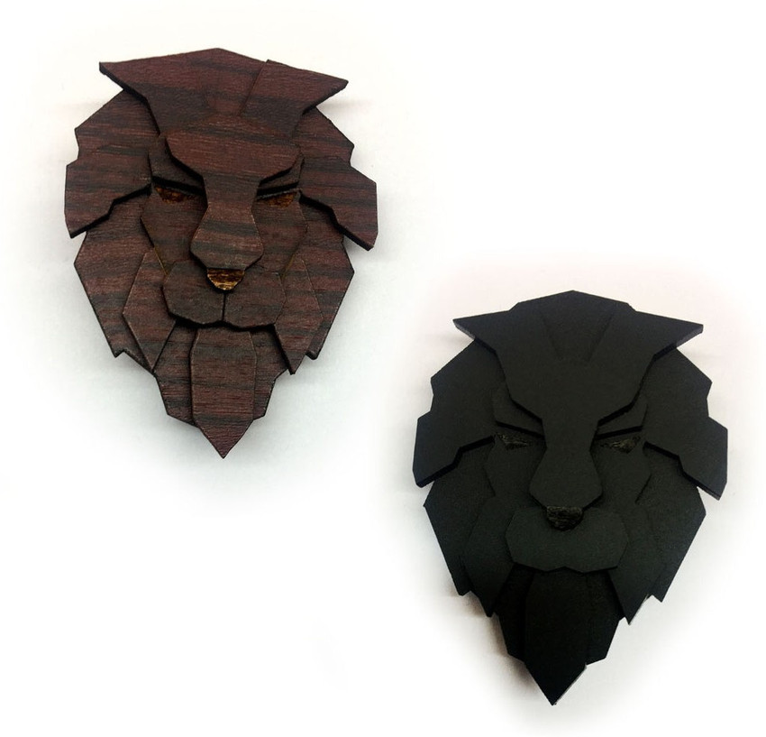 Wooden lion brooch on sale
