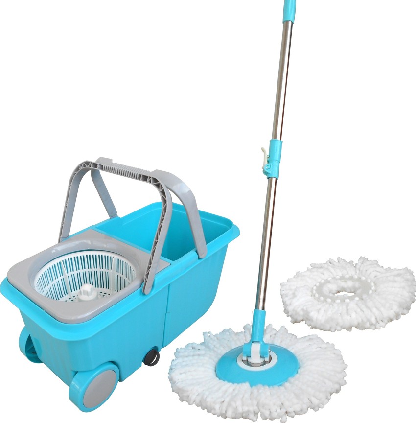 Gala Spin Mop with Easy Wheels and Bucket for Magic 360 Degree Cleaning  with 2 Refills (Large, Blue)