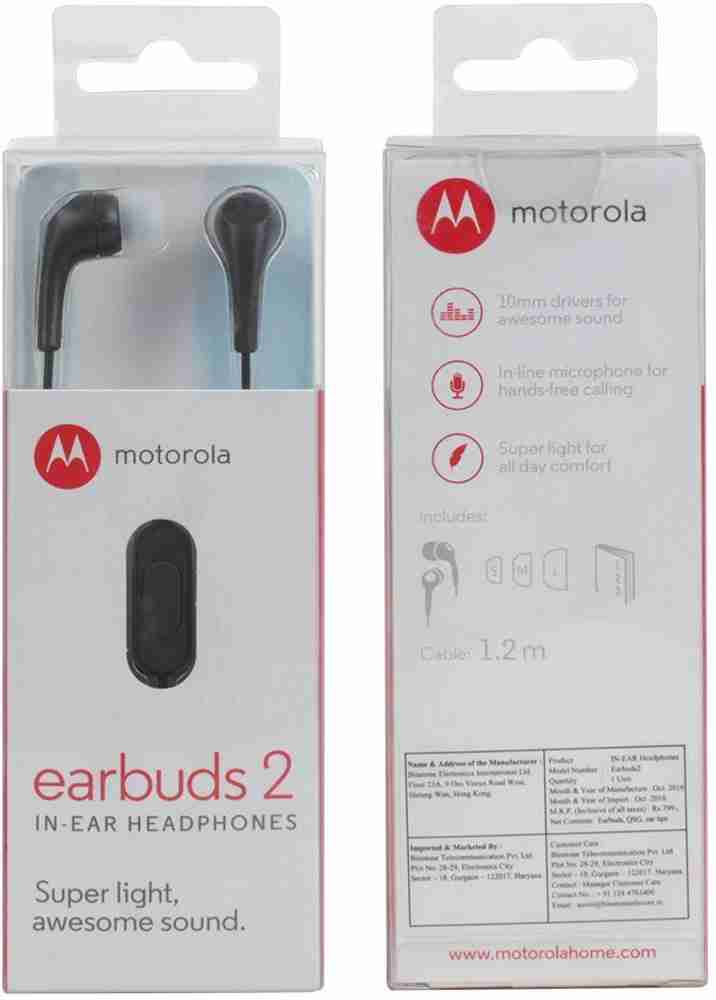 MOTOROLA Earbuds 2 In Ear Wired Earphones Black Wired Gaming