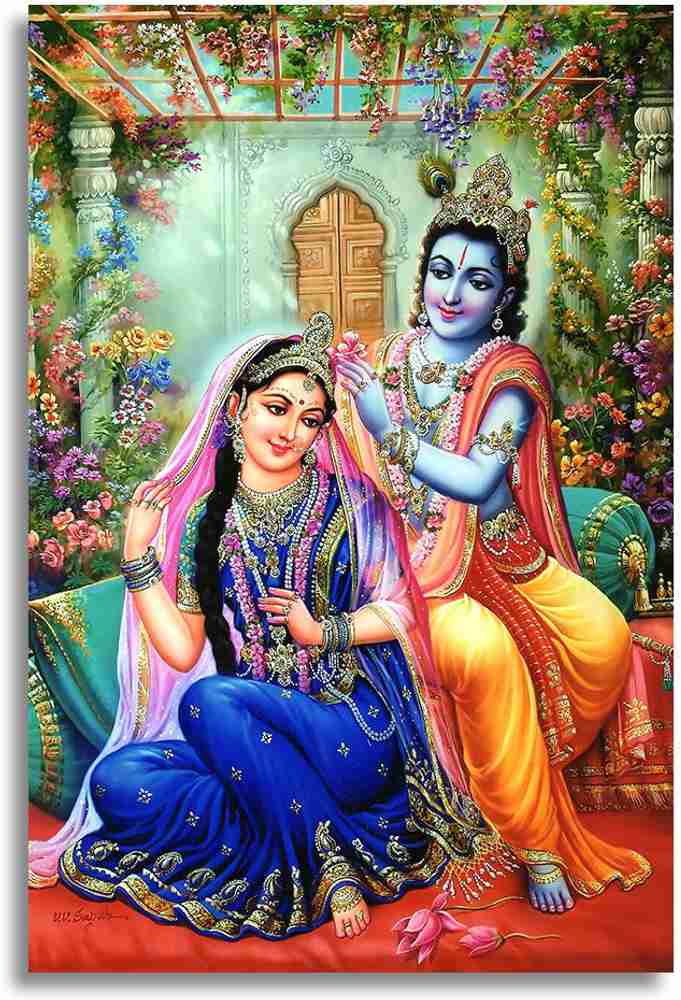 Beautiful Radha Krishna God and Godess Paper Print Religious