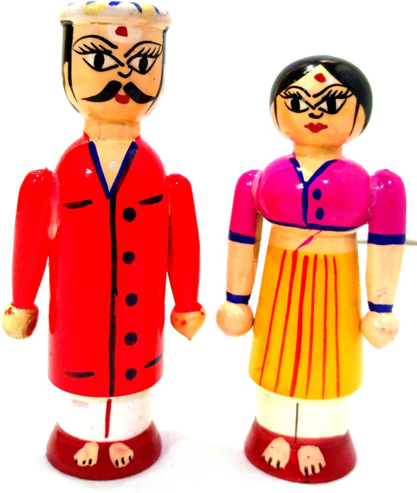 Crafts India Handcrafted Wooden South Indian Couple - Small 12 cms