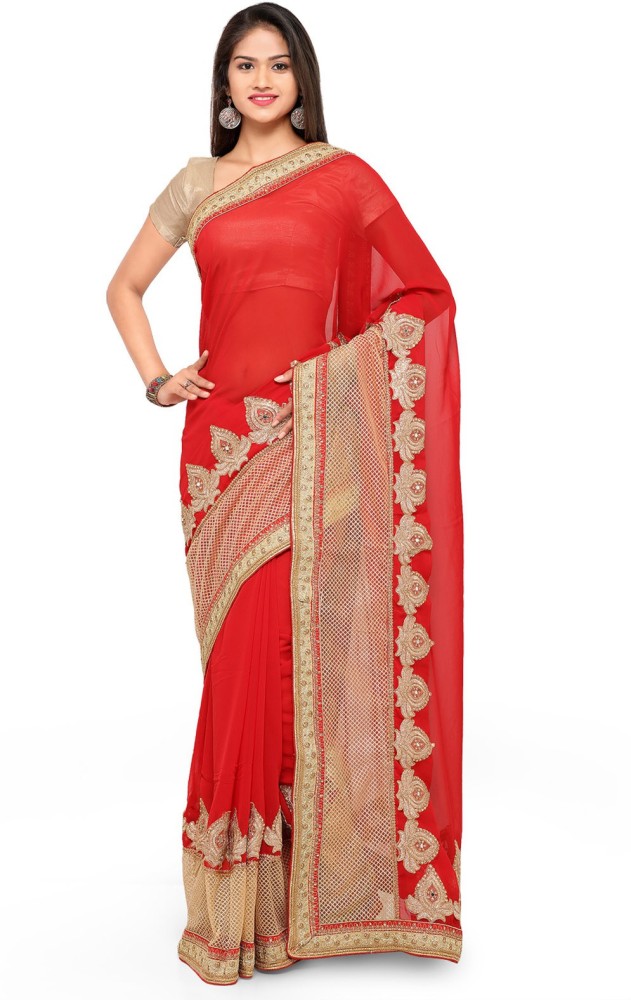 Purchase Now Bridal Bollywood Sarees Red And Cream Kajol's Bollywood Sarees  With Floral Embroidery And Lace Border Work – Lady India