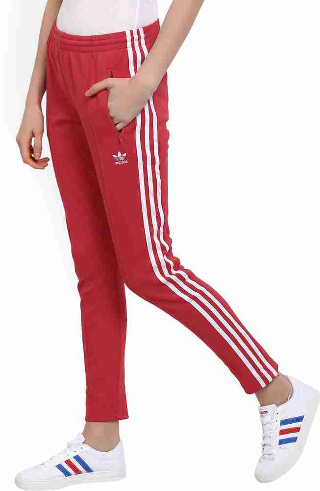 Red and white striped track best sale pants