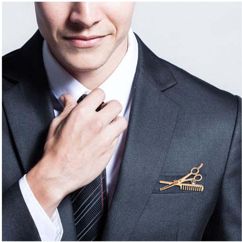 Hot Korean Version Of men's Barber Brooch Pin Inlaid Crystal Badge Badge  Scissors Comb Small Suit Collar Pin