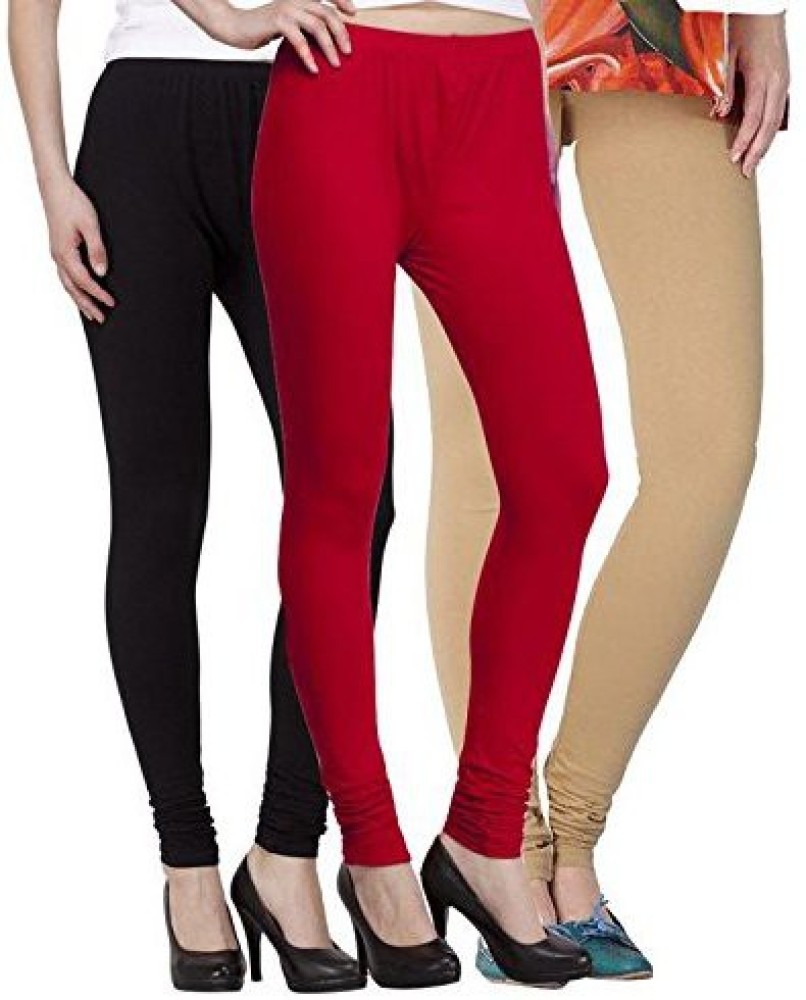 Buy women's cotton leggings combo pack 3 (black,red,skin