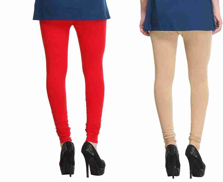 Women's cotton Leggings Combo Set of 2, Legging for Women, Legging Combo  Set, cotton Lycra Fabric, Churidar Black + Red combo