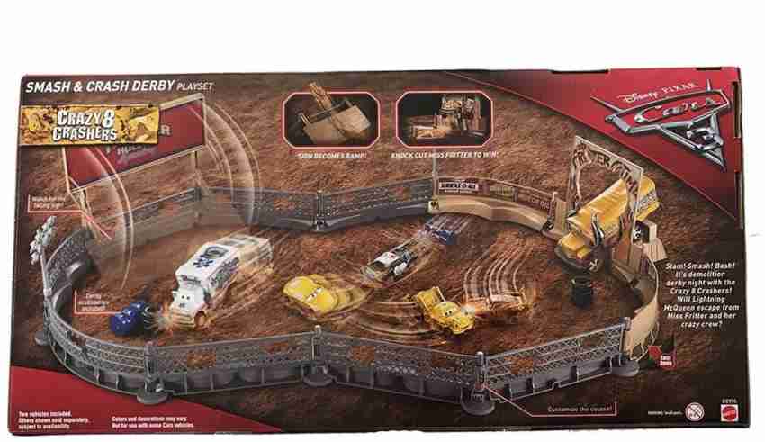  Disney Cars Toys 3 Crazy 8 Crashers Smash & Crash Derby Playset  : Toys & Games