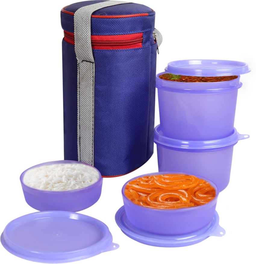 Topware 4 Container,Cylendrical Lunch Box, Blue 4 Containers  Lunch Box 