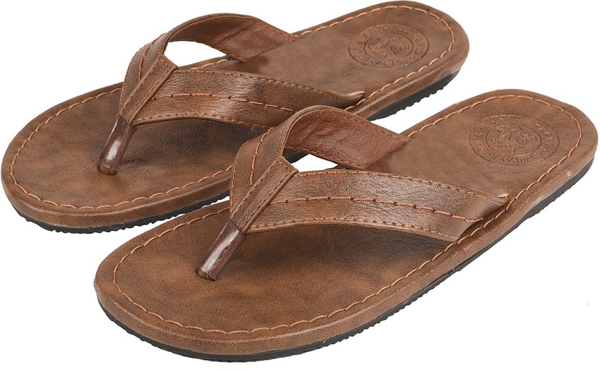 DRUNKEN Men Men s Casual Stylish Brown Leather Thong Slippers Size