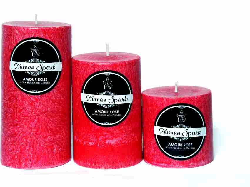 Numen Spark Set Of 3 Amour Rose Crystal Pillar Candle, Candles for  Decoration