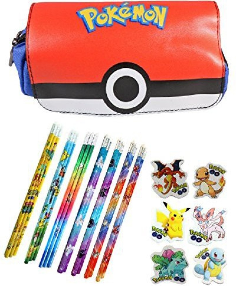 Generic Pokemon Pencil Case Poke Ball with 3 Pokemon Pencils and Erasers -  Blue - Pokemon Pencil Case Poke Ball with 3 Pokemon Pencils and Erasers -  Blue . shop for Generic products in India.