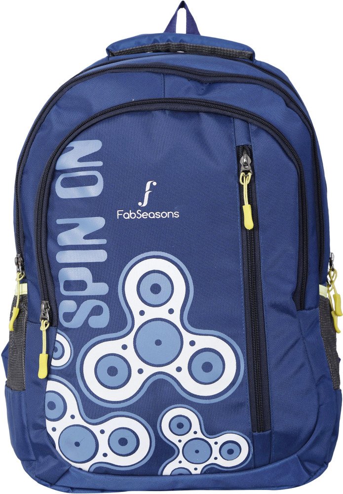 FabSeasons High Density Polyester Fidget Spinner Printed Backpack Bag for School College Office Travel with Raincover and Laptop holder 26 L Laptop Backpack Blue Price in India Flipkart