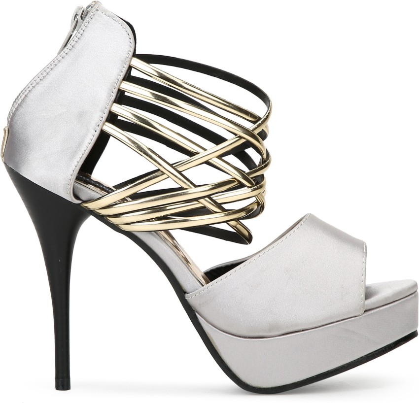 Black and best sale silver strappy heels