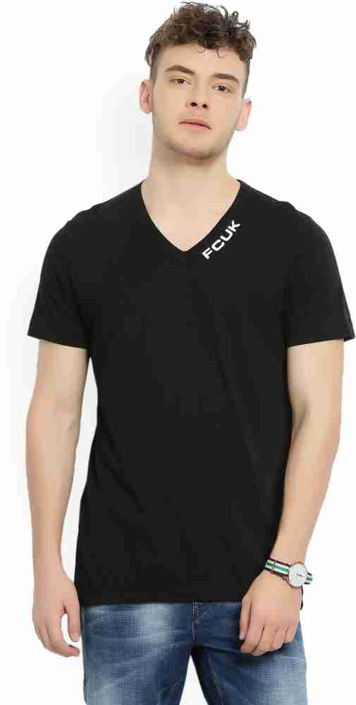 French Connection Solid Men V Neck Black T-Shirt - Buy Black