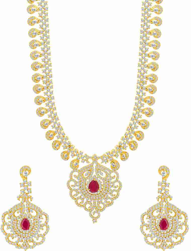 Voylla Designer Meenakshi CZ Haram Necklace Set Cubic Zirconia