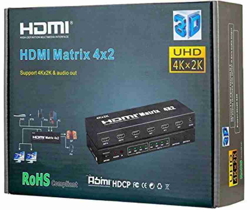 Conmutador HDMI Matrix 4 IN a 2 OUT 2K/4K/3D c/mando - Ticaplus