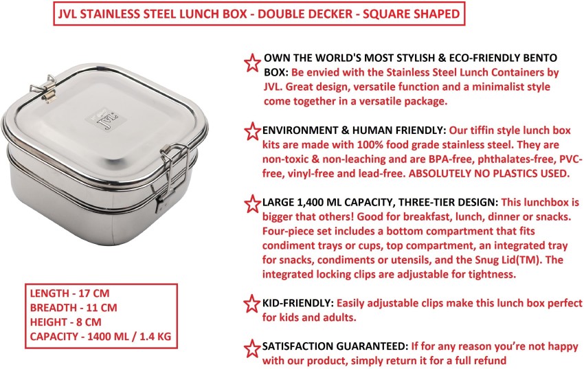 Greater Good. Stainless Steel Lunch Box with 3 Compartments - 1400 ml