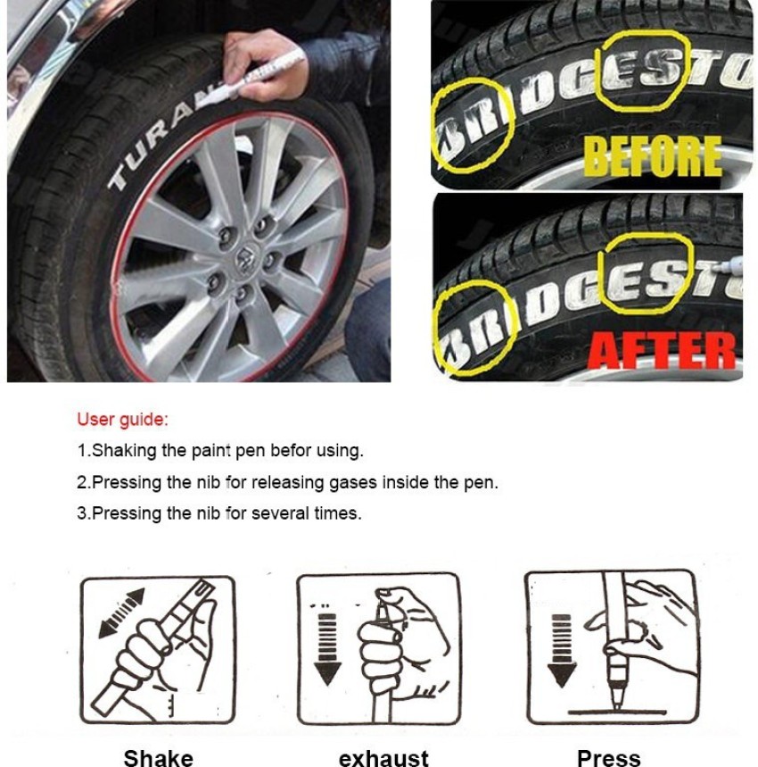 Waterproof Car Tyre Tire Paint Pen 5 Pack Acrylic White Permanent