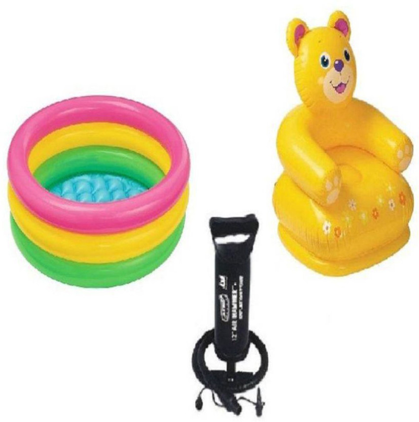 indmart Baby Pool Teddy Kiddie chair with Air Pump Inflatable