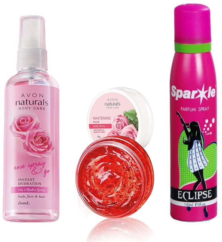 Avon Anew Naturals Rose 3 in 1 Spray (150 ml) & Natural Face care Whitening  Mask -Rose Petal (75 g) With one sparkle perfume spray 150 ml Price in  India - Buy