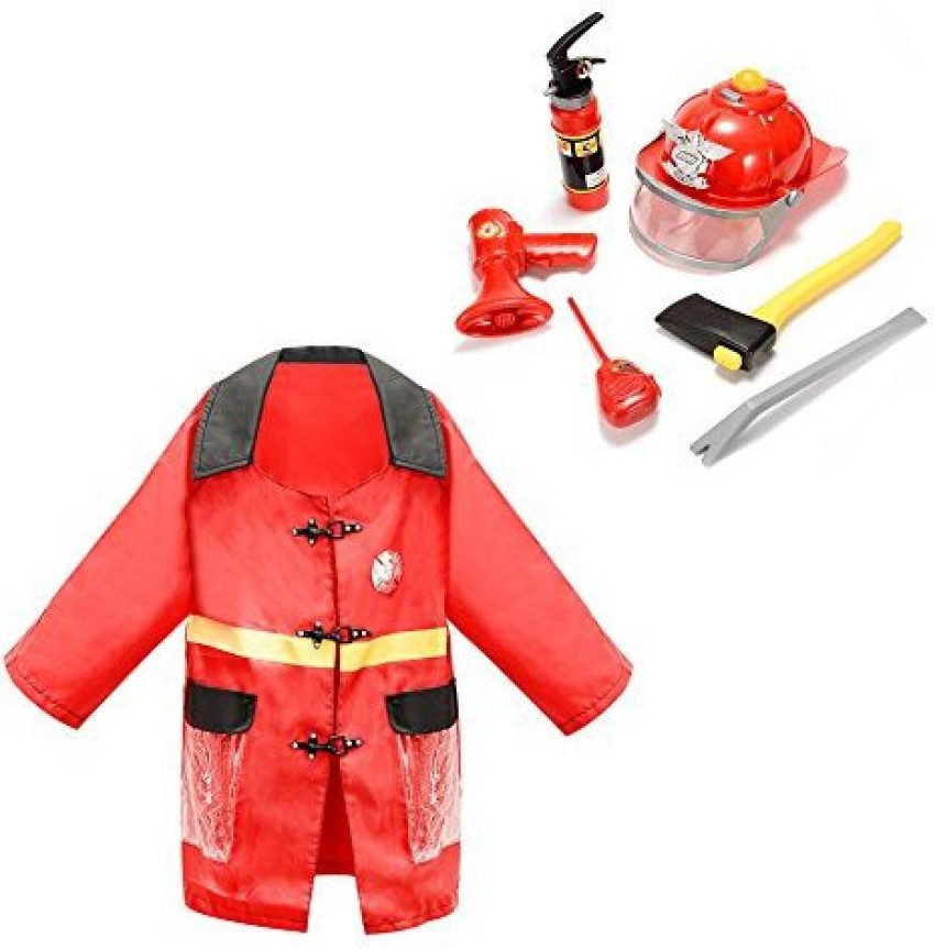 Fashionwu 8Pcs Kids Fireman Fire Fighter Costume Role Play Toy