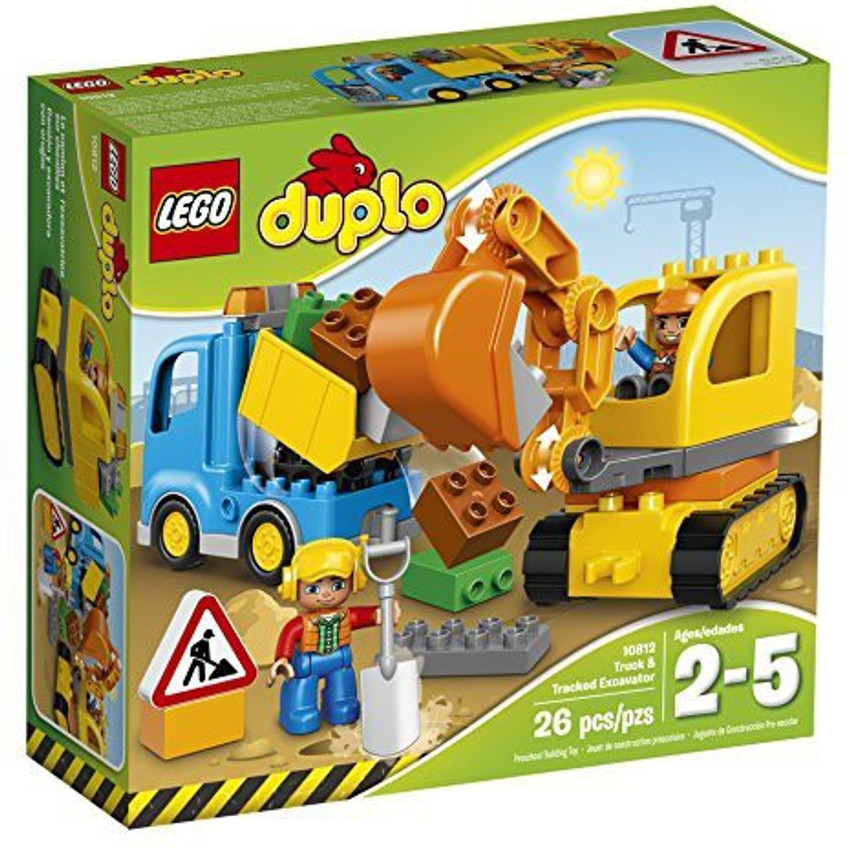 Duplo town truck and tracked excavator top