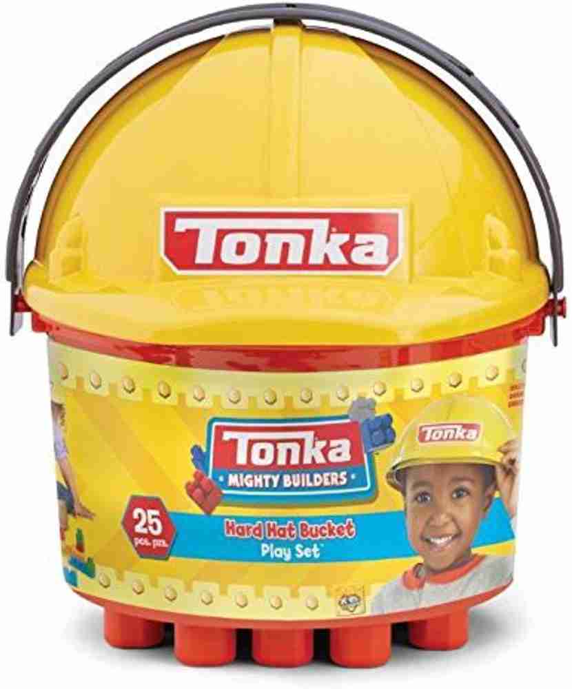 Amloid Tonka Mighty Builders Hard Hat Construction Bucket Play Set 25 Piece Building Block Set Portable Storage Easy Cleanup Safe Fun Bright Colors Children Imagination Creative Toys Game Activity Ton...