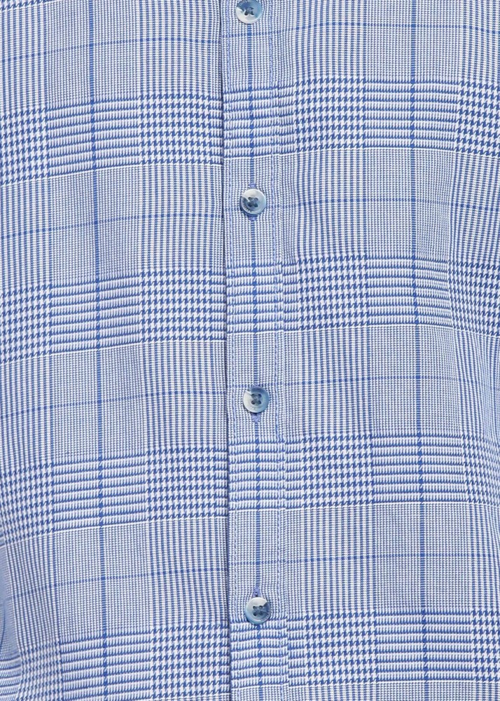 Louis Philippe Men Button Up Shirt Size 40 CM Blue White Checkered Long  Sleeve