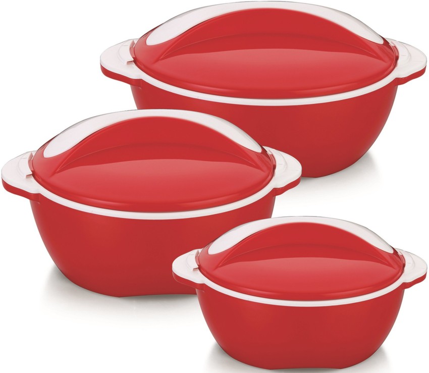 Pinnacle Thermoware 3-Pc Set Stainless Steel Bowl Insulated Food Container,  Red 