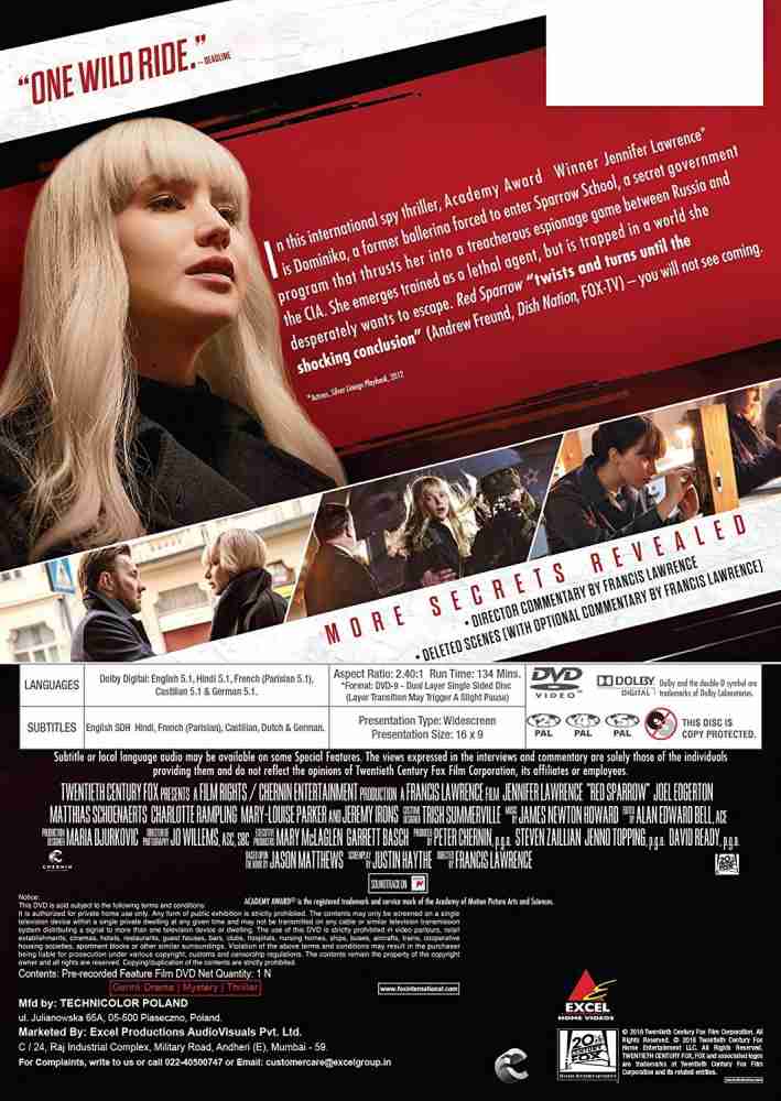 Red Sparrow DVD Price in India Buy Red Sparrow DVD online at