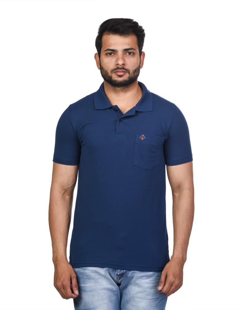 4 Four Squares Solid Men Polo Neck Blue T-Shirt - Buy 4 Four Squares Solid  Men Polo Neck Blue T-Shirt Online at Best Prices in India