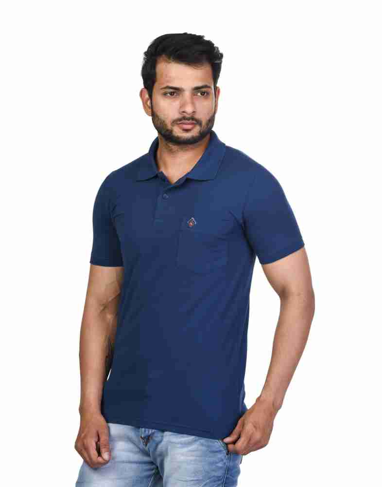 4 Four Squares Solid Men Polo Neck Blue T-Shirt - Buy 4 Four Squares Solid  Men Polo Neck Blue T-Shirt Online at Best Prices in India