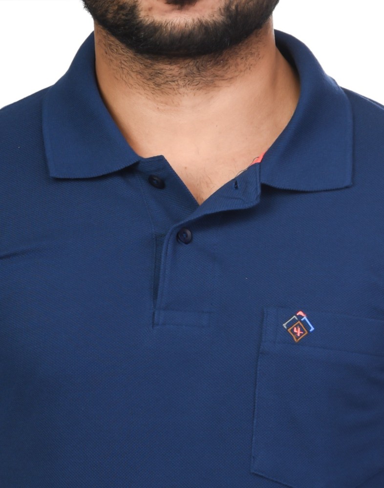 4 Four Squares Solid Men Polo Neck Blue T-Shirt - Buy 4 Four Squares Solid  Men Polo Neck Blue T-Shirt Online at Best Prices in India