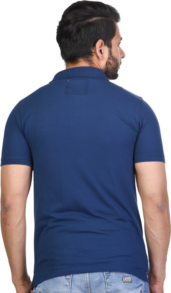 4 Four Squares Solid Men Polo Neck Blue T-Shirt - Buy 4 Four Squares Solid  Men Polo Neck Blue T-Shirt Online at Best Prices in India