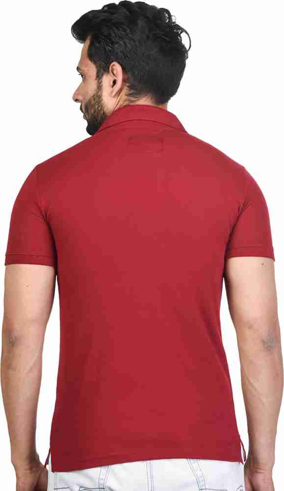 4 Four Squares Solid Men Polo Neck Maroon T-Shirt - Buy 4 Four