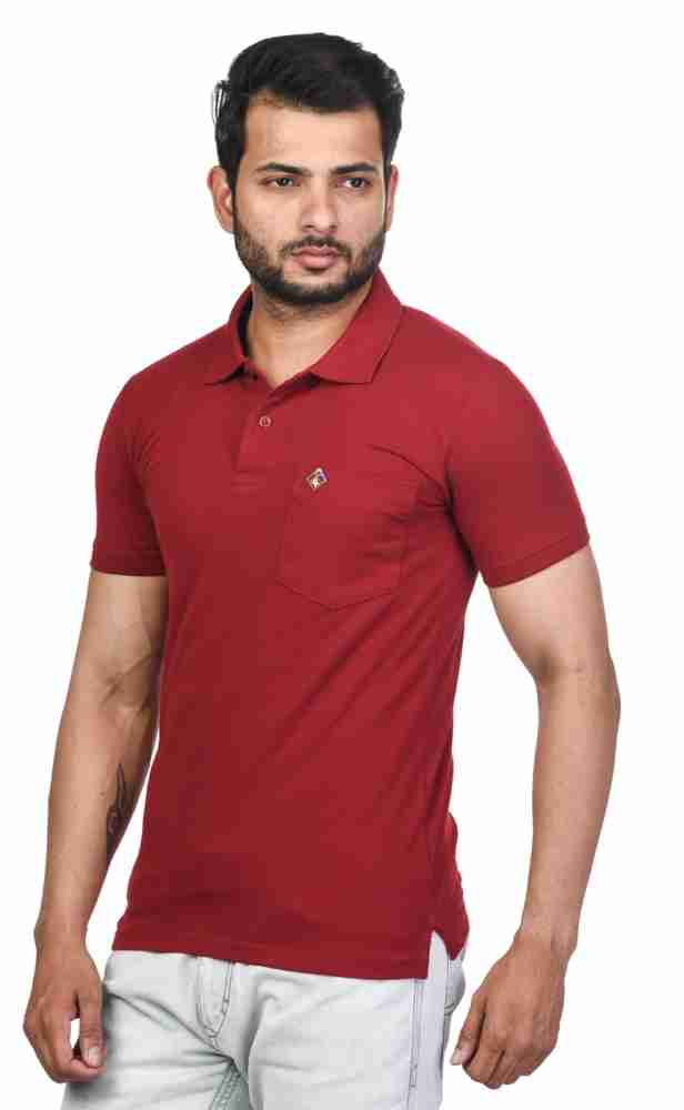 4 Four Squares Solid Men Polo Neck Maroon T-Shirt - Buy 4 Four