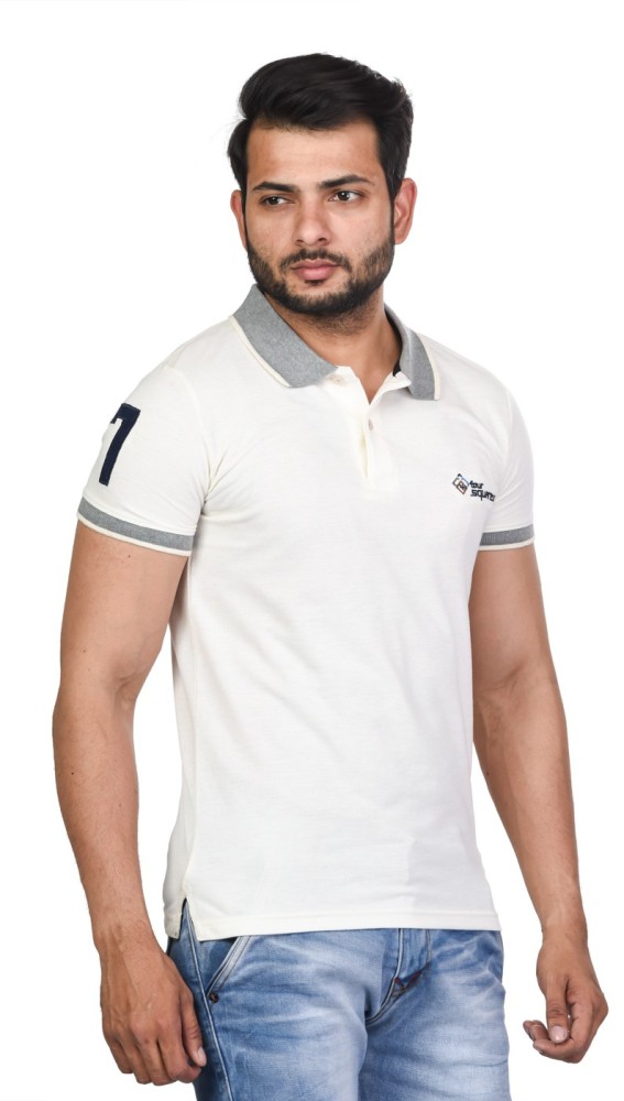 4 Four Squares Solid Men Polo Neck Blue T-Shirt - Buy 4 Four Squares Solid  Men Polo Neck Blue T-Shirt Online at Best Prices in India