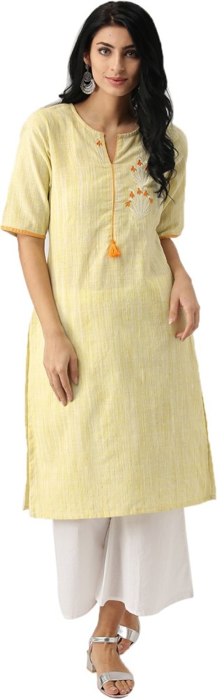 Aks women mustard solid straight kurta best sale