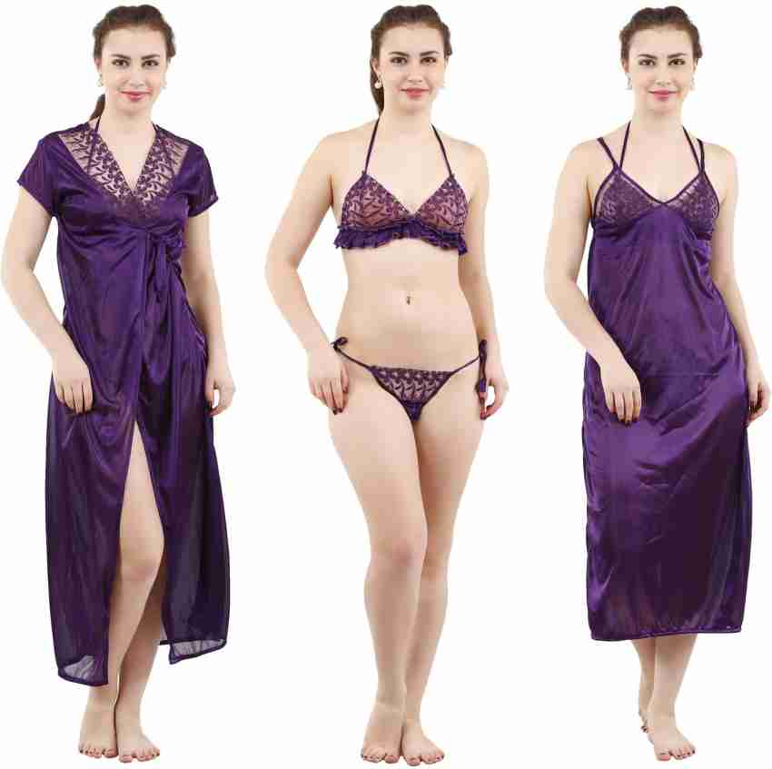 Buy REPOSEY Women's Satin Solid Regular Length Robe with Bra and