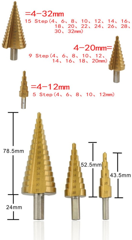 Metal Step Drill Bit Set With HSS Steel Cone And Titanium Coated Titanium  Step Drill Bit Kit With From Allmall, $23.93