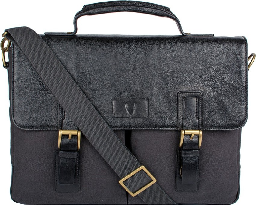 HIDESIGN BEDOUIN 01 CANVAS E.I GOAT BRACKEN BLACK Medium Briefcase