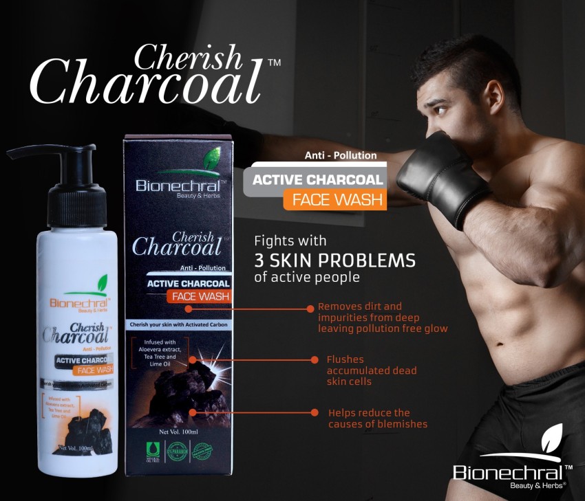 Bionechral Cherish Charcoal Anti Pollution Sulphate Free Charcoal 100ML -  Infused with Activated Carbon, Aloevera Extract, Tea Tree and Lime Oil - No  Mineral Oils, No Parabens Face Wash - Price in