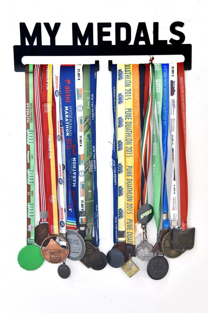 Sehaz Artworks Medal Holder Display Hanger Rack Medals Black Medal Holder  Wall Mount Running Medal Frame Holds Upto 24-30 Medals