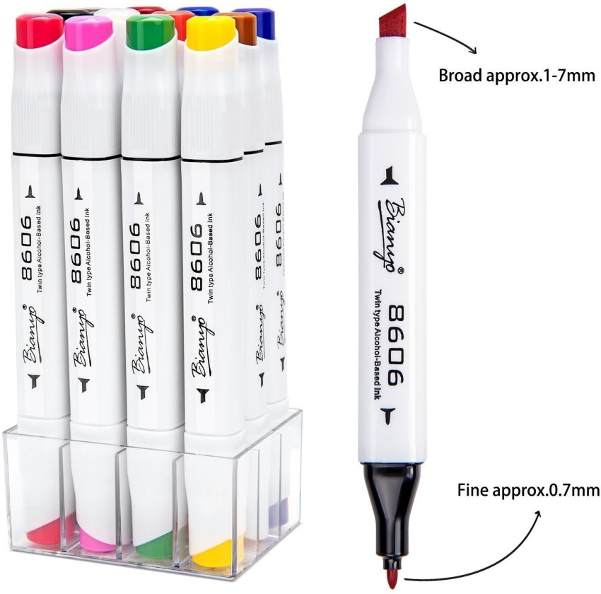 Bianyo Dual Tip Art Marker Pen Set- Fine and Chisel